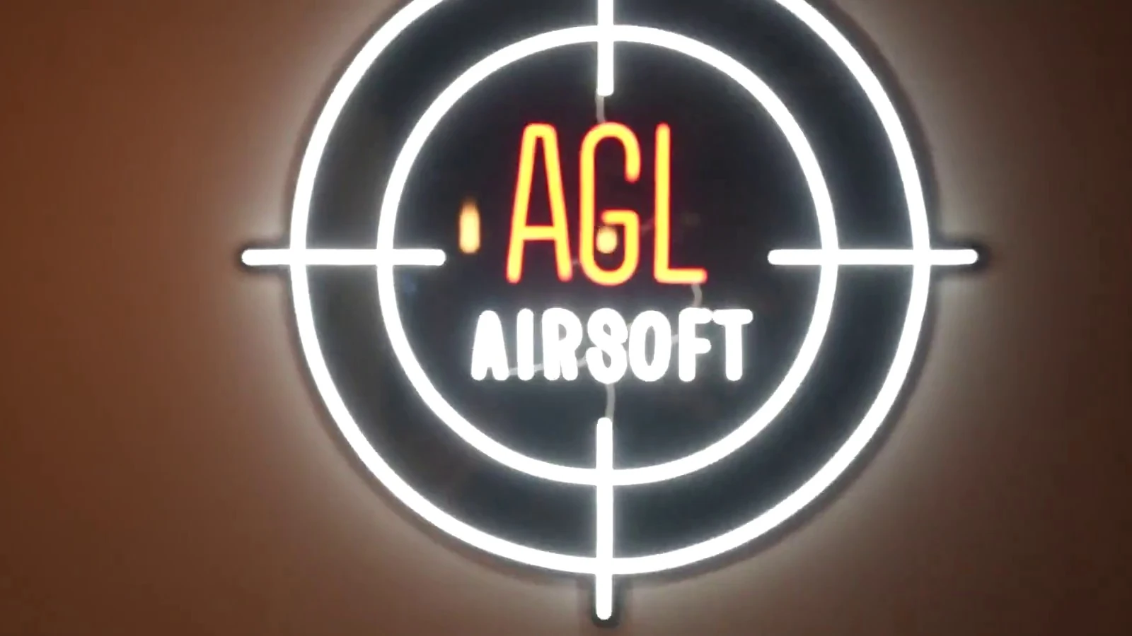 The AGL Airsoft illuminated logo inside Aldgate