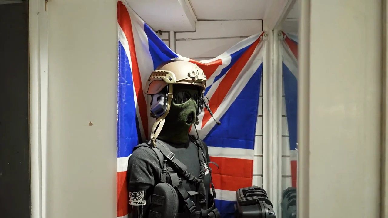 Airsoft protective equipment displayed at Camden